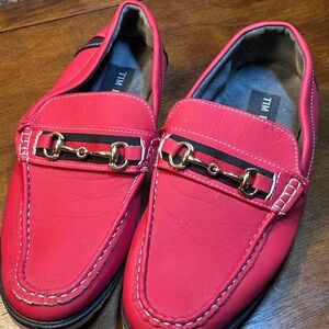 Red Leather Loafers with Gold Accents